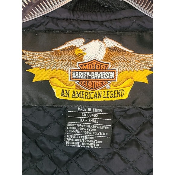 Harley-Davidson Milwaukee Women's (XX-S) Black & Green Wool Moto Biker Jacket - Picture 10 of 12